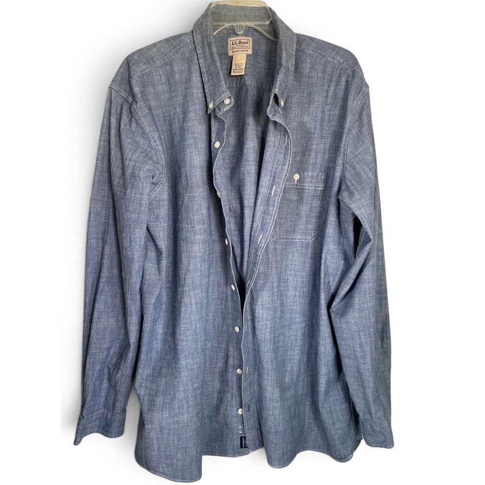 LL Bean Mens Blue Chambray Button Down Long Sleeve Shirt XL Tall Workwear Staple